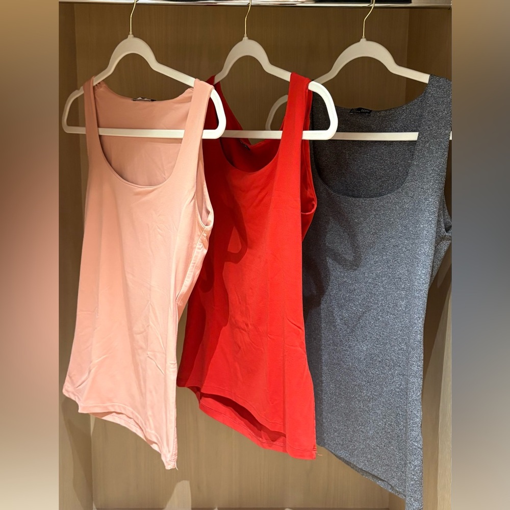 Basic Zara Women's Tank Tops - Set of 3 - Pink, Red, Grey